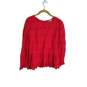 Madewell Red Eyelet Bow Back Blouse XS